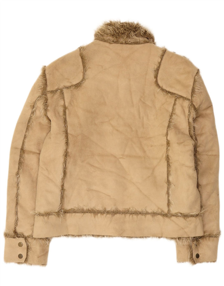 Zara Womens Sherpa Jacket UK 16 Grande Bege Acrílico