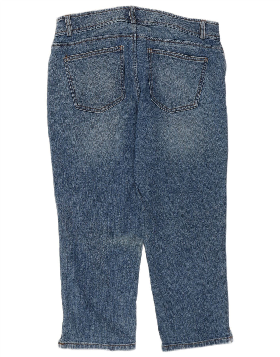 Calça jeans feminina Petite Capri US 8 médio W30 L21 algodão azul