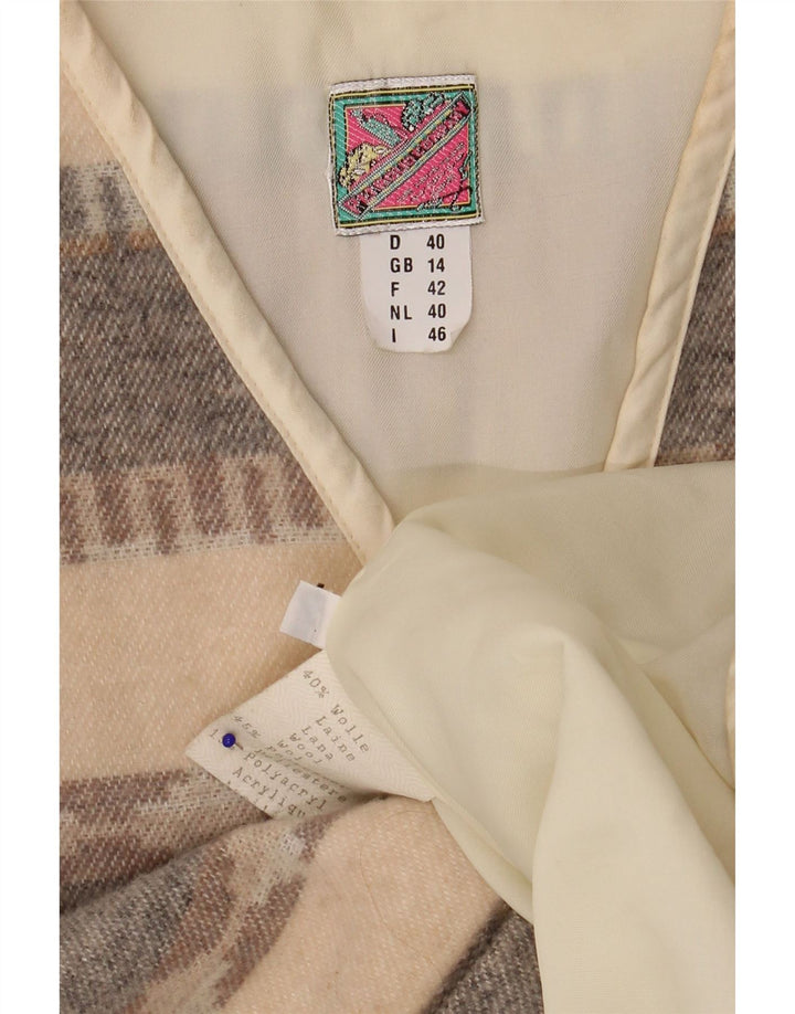Colete feminino vintage UK 14 grande lã geométrica bege