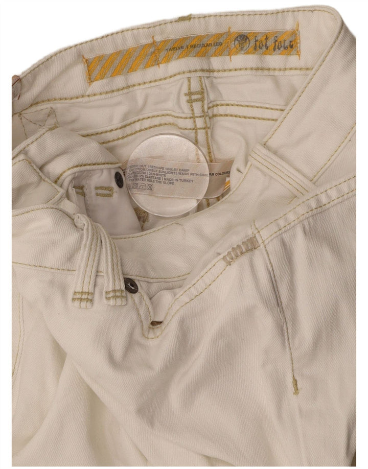 FAT FACE Calça jeans feminina cintura baixa reta Reino Unido 12 médio W32 L31 branco