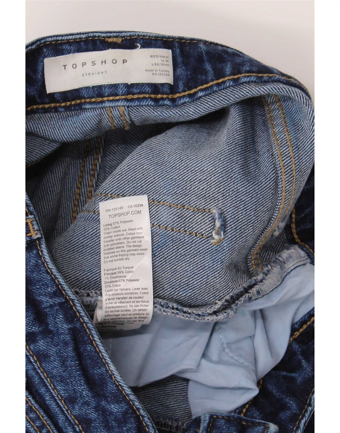 Jeans retos femininos Topshop W25 L26 algodão azul