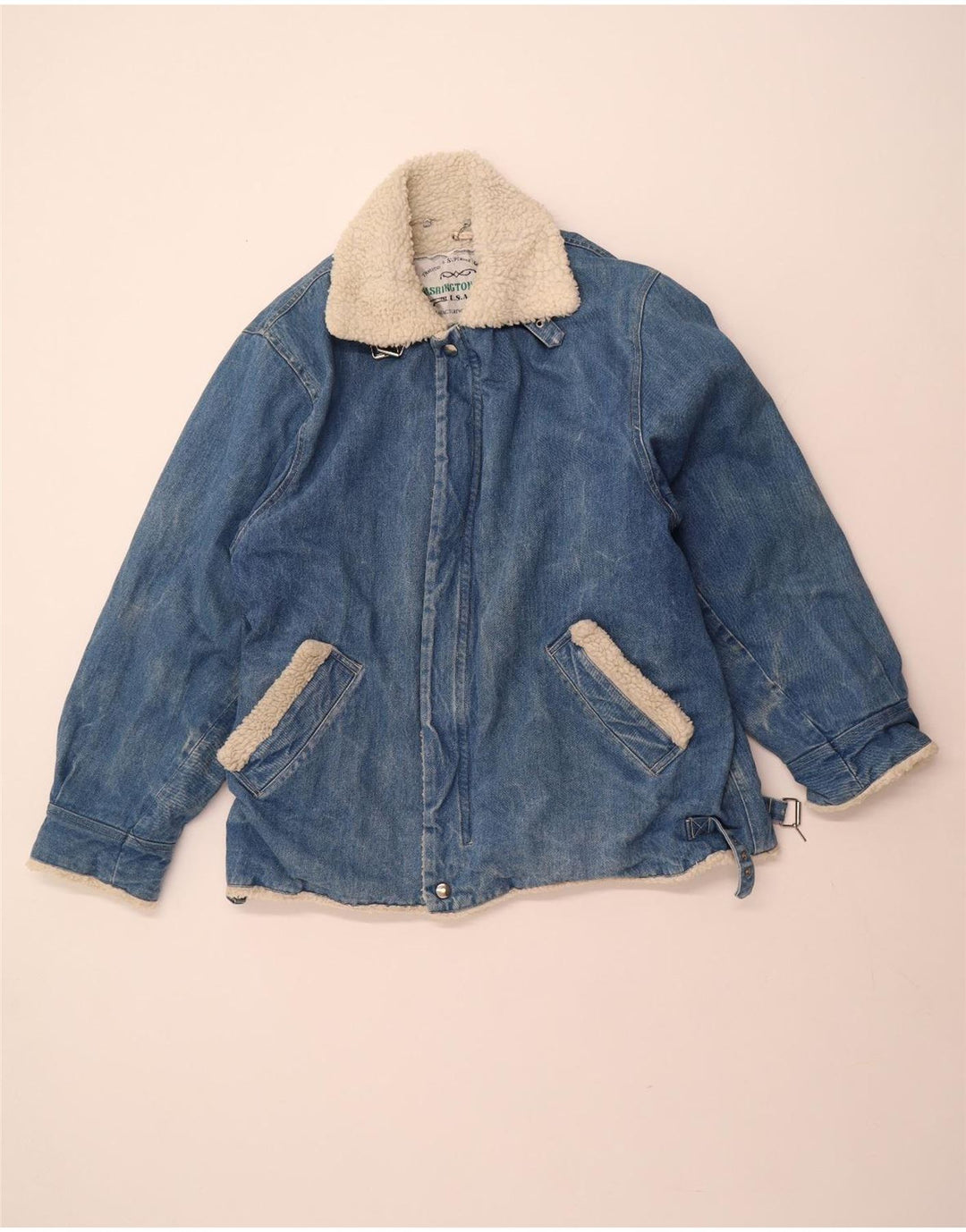 Jaqueta jeans masculina VINTAGE Sherpa Reino Unido 40 grande algodão azul
