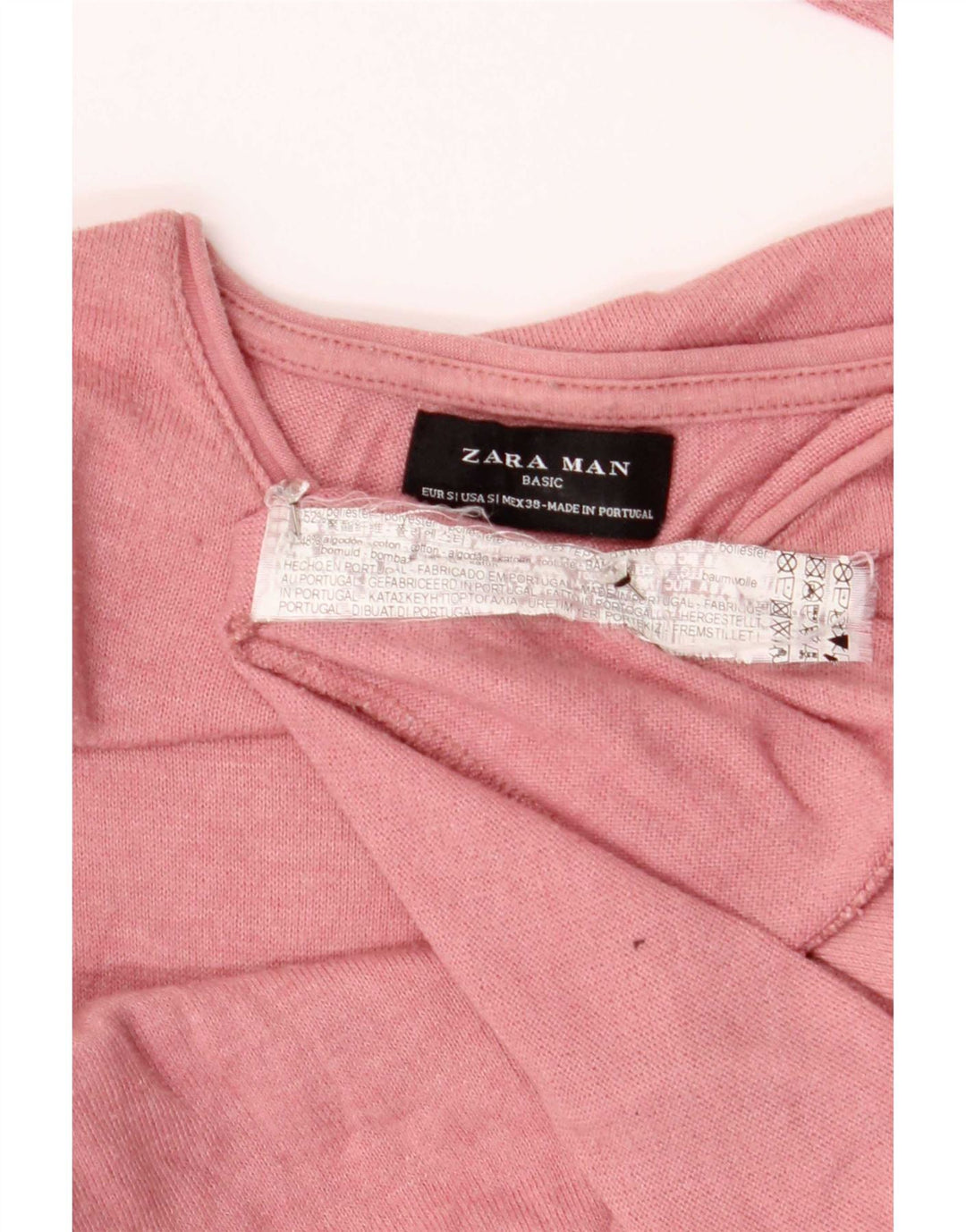 Zara Top masculino manga longa pequeno rosa poliéster