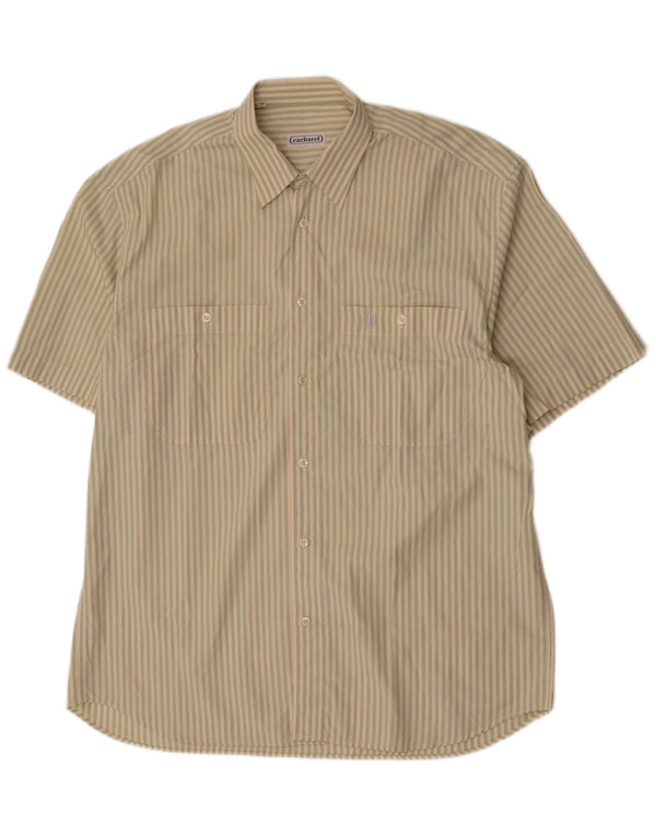 Camisa masculina de manga curta Cacharel tamanho 41 16 grande algodão listrado cinza
