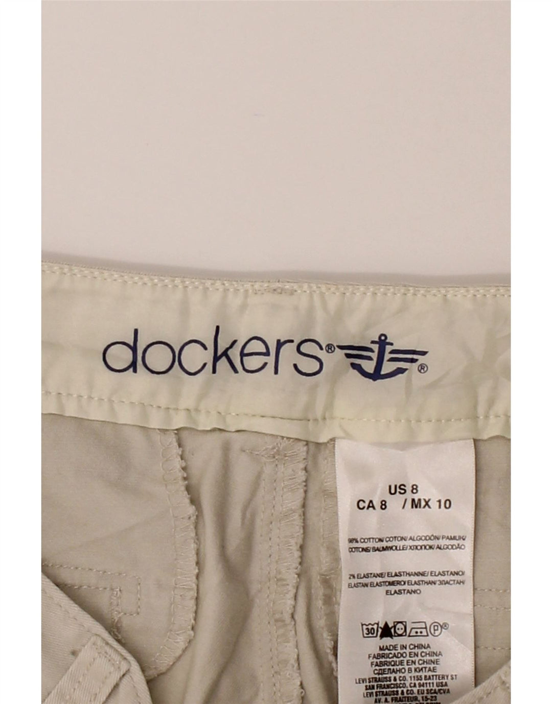 DOCKERS Womens Straight Capri Trousers US 8 Medium W36 L19 Beige Cotton Vintage Dockers and Second-Hand Dockers from Messina Hembry 