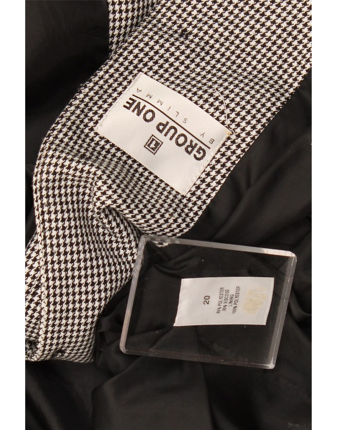 Jaqueta bomber feminina vintage UK 20 2XL poliéster preto Houndstooth