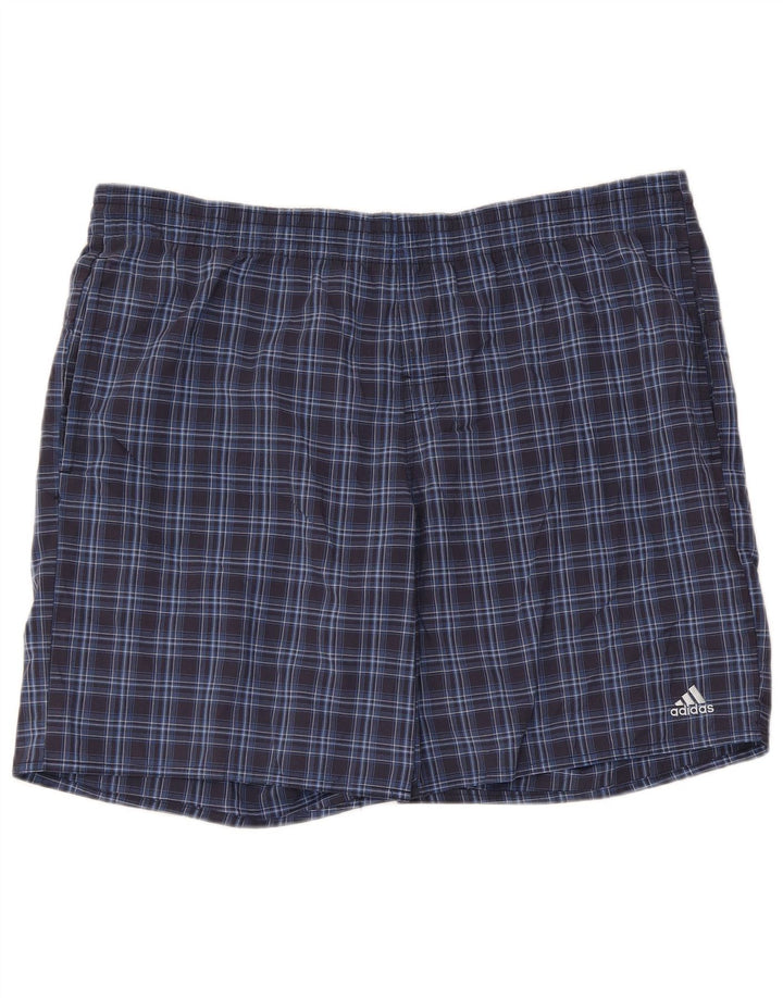 Shorts de natação masculinos Adidas grande poliéster xadrez azul