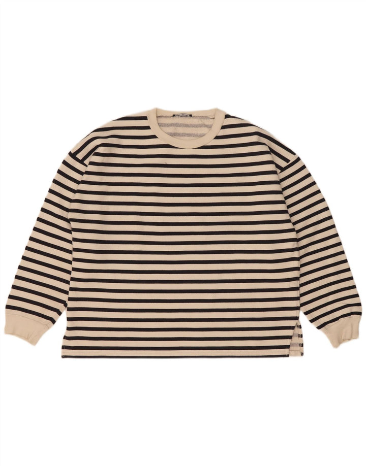 Zara moletom feminino oversized jumper UK 14 médio off white listrado
