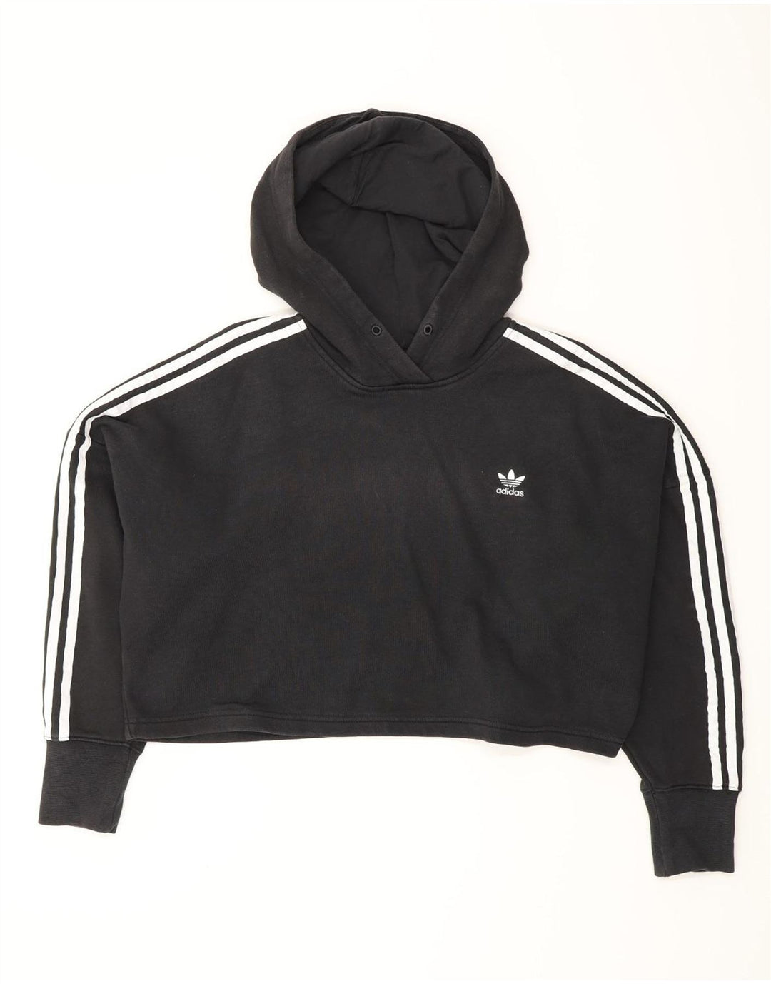 ADIDAS Womens Oversized Crop Hoodie Jumper Reino Unido 8 Pequeno Algodão Preto