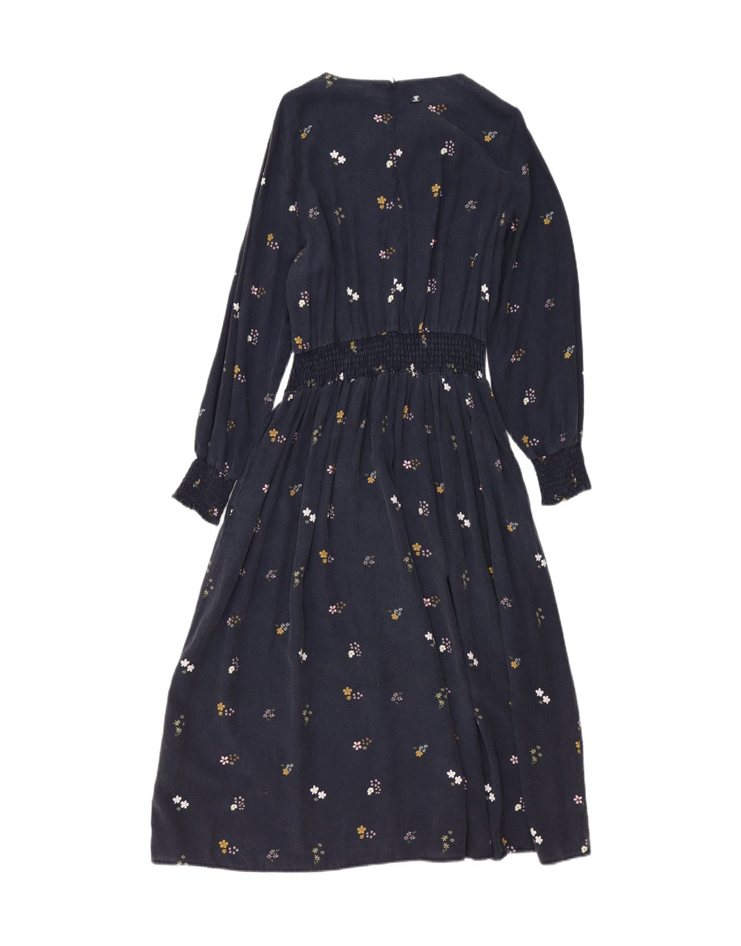 Vestido feminino BARBOUR manga comprida evasê Reino Unido 12 médio azul marinho floral