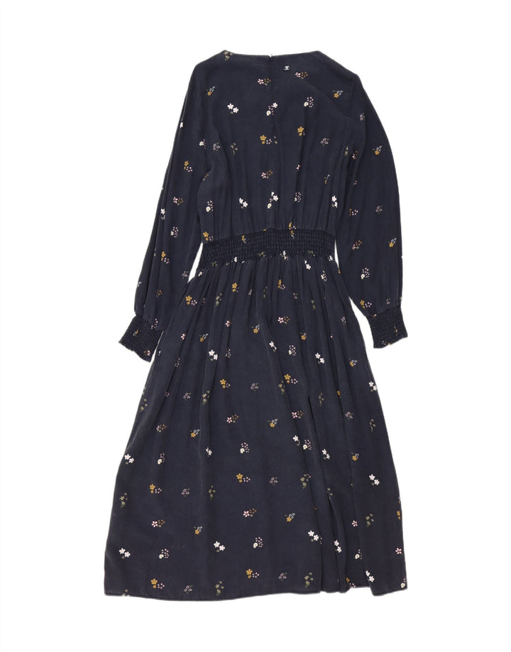 Vestido feminino BARBOUR manga comprida evasê Reino Unido 12 médio azul marinho floral