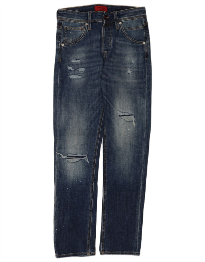 Jeans masculinos Jack & Jones desgastados slim W28 L30 algodão azul