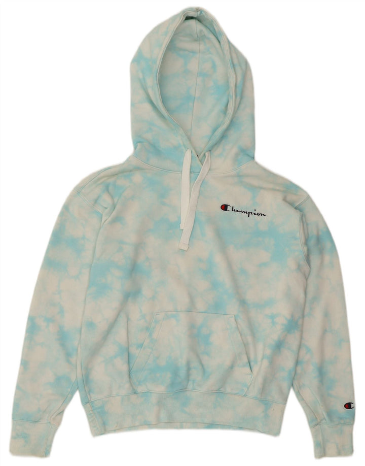 CHAMPION Suéter feminino grande com capuz UK 10 pequeno azul tie-dye algodão