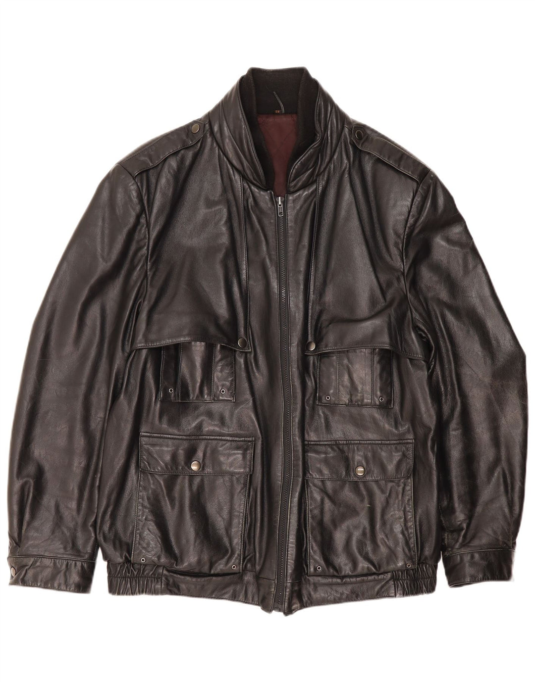 Jaqueta de couro militar masculina SCHILD Reino Unido 40 grande couro preto