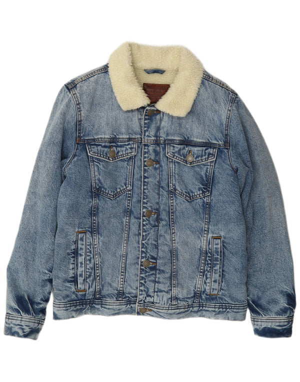 Jaqueta jeans masculina Abercrombie & Fitch Sherpa Reino Unido 34 algodão azul pequeno