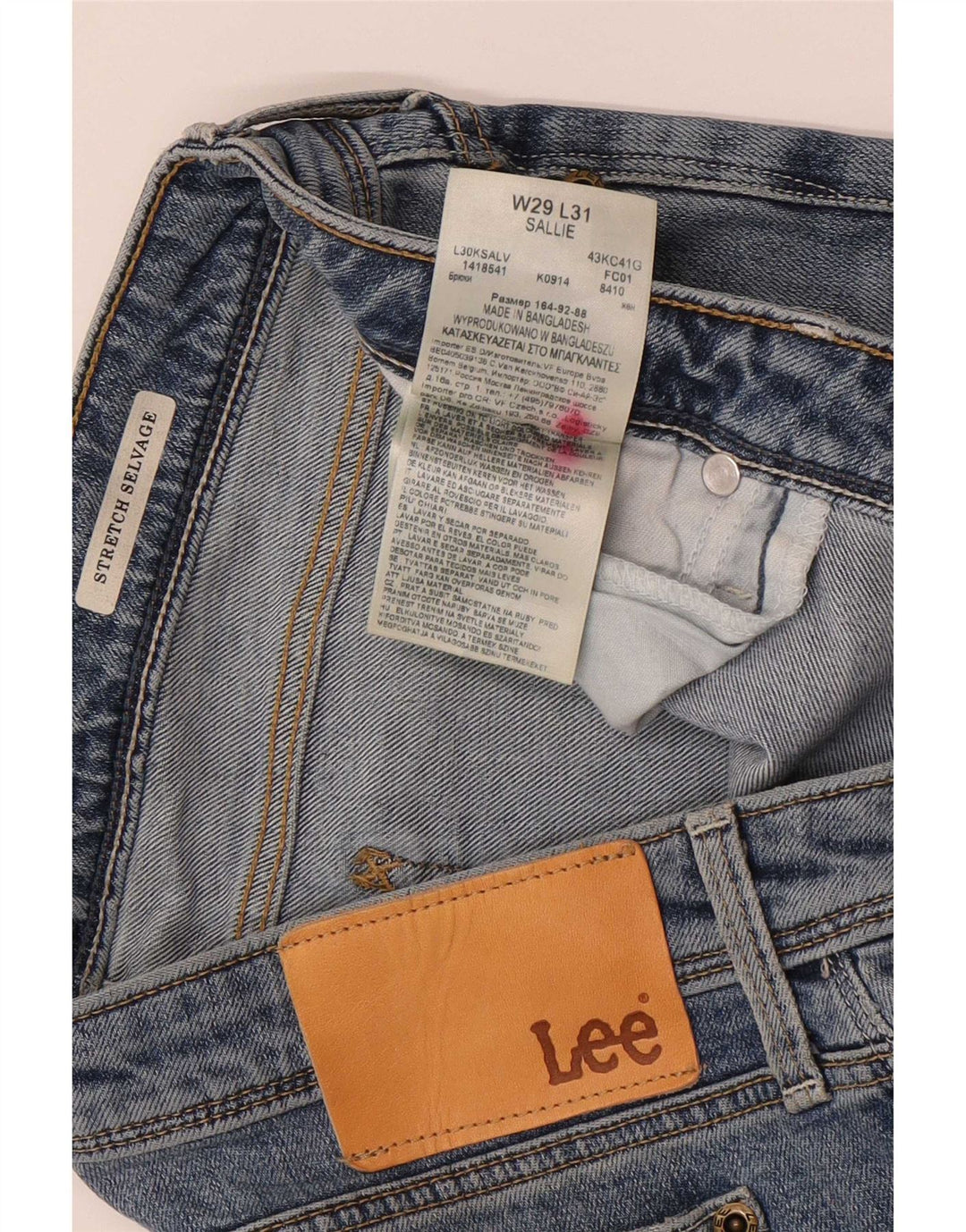 Lee Mens Selvage Stretch Slim Jeans W29 L31 Azul Algodão