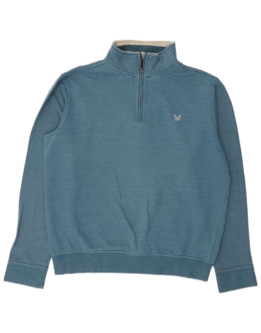 Crew Clothing Mens Zip Neck Moletom Jumper Médio Algodão Azul