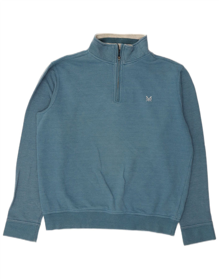 Crew Clothing Mens Zip Neck Moletom Jumper Médio Algodão Azul