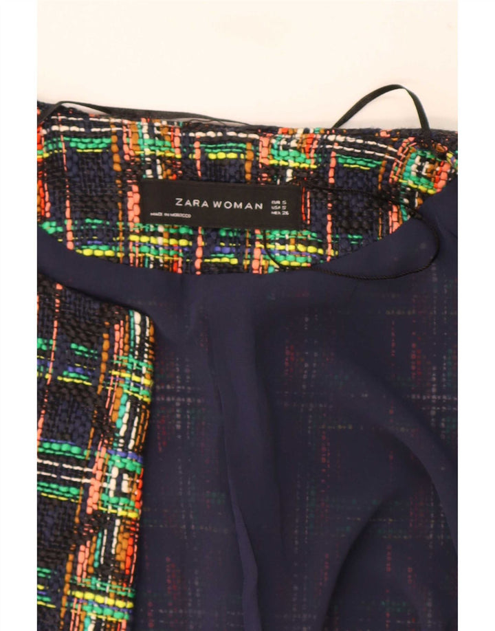Zara Womens Crop Open Blazer Jacket Reino Unido 10 pequeno algodão xadrez multicolorido