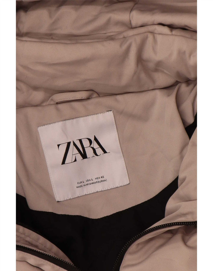 Jaqueta acolchoada com capuz feminina Zara UK 14 grande poliéster cinza