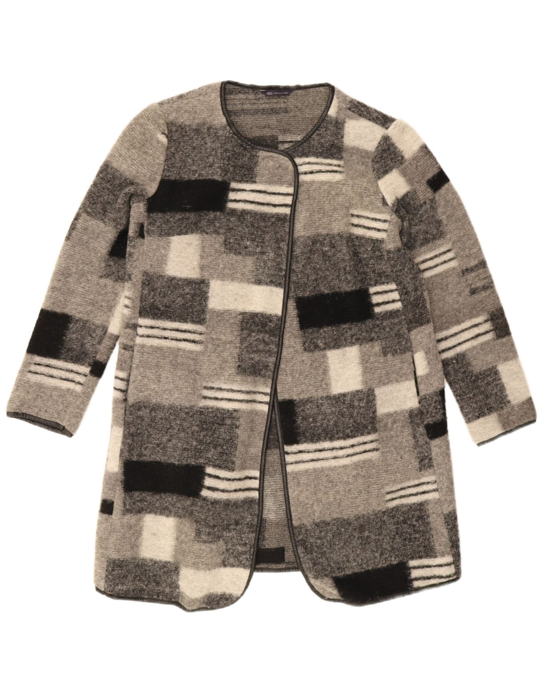 Suéter cardigã feminino Longline Marks & Spencer Reino Unido 12 xadrez cinza médio