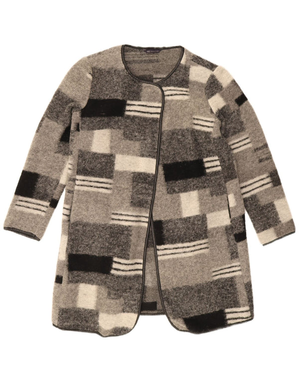 Suéter cardigã feminino Longline Marks & Spencer Reino Unido 12 xadrez cinza médio
