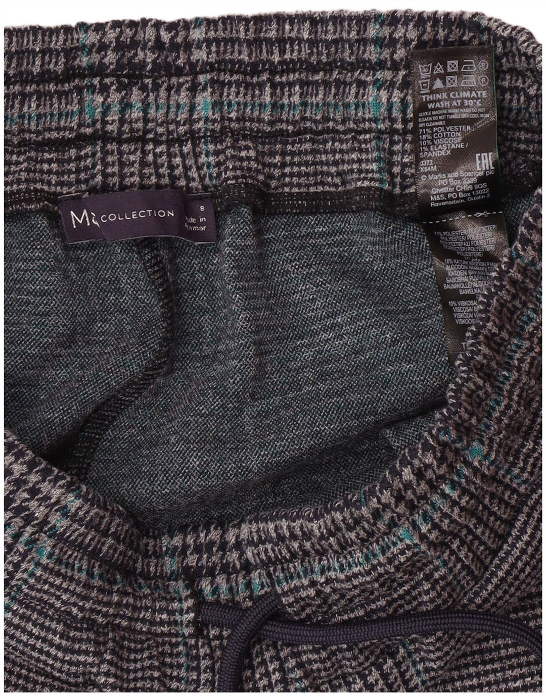 Calça de treino feminina MARKS & SPENCER Reino Unido 8 pequeno cinza houndstooth