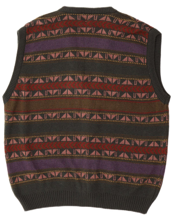Novo Suéter cardigã sem mangas masculino rápido IT 56/58 XL verde listrado acrílico