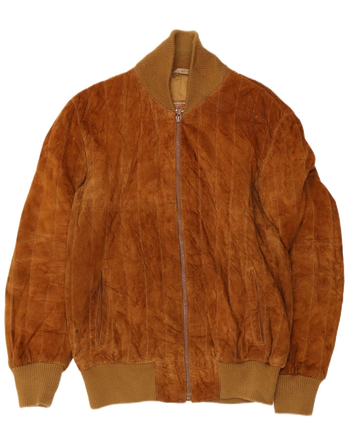 Jaqueta bomber masculina vintage de camurça IT 48 couro marrom médio