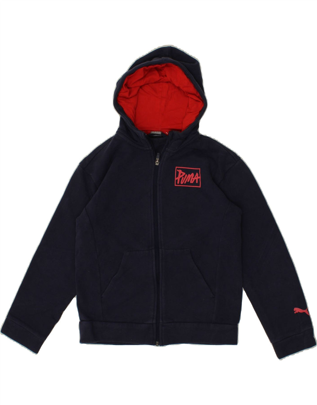 PUMA Boys Graphic Zip Hoodie Sweater 11-12 Years Navy Blue Vintage Puma and Second-Hand Puma from Messina Hembry 