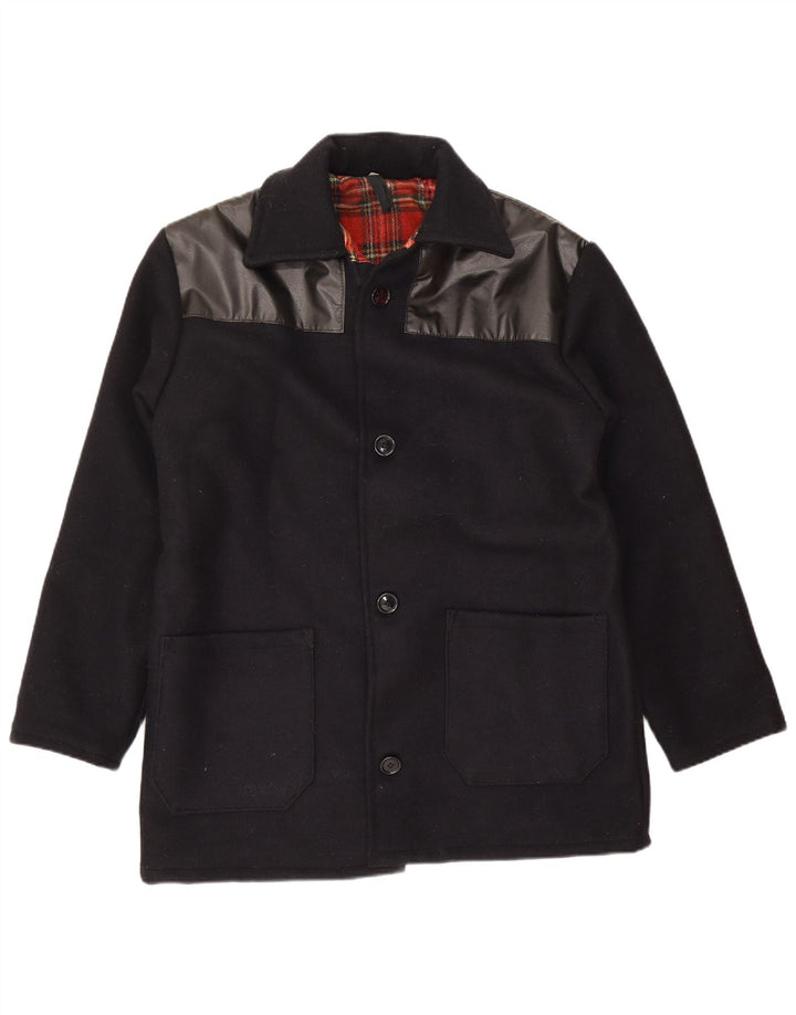 Jaqueta bomber masculina vintage UK 38 lã colorblock azul marinho médio