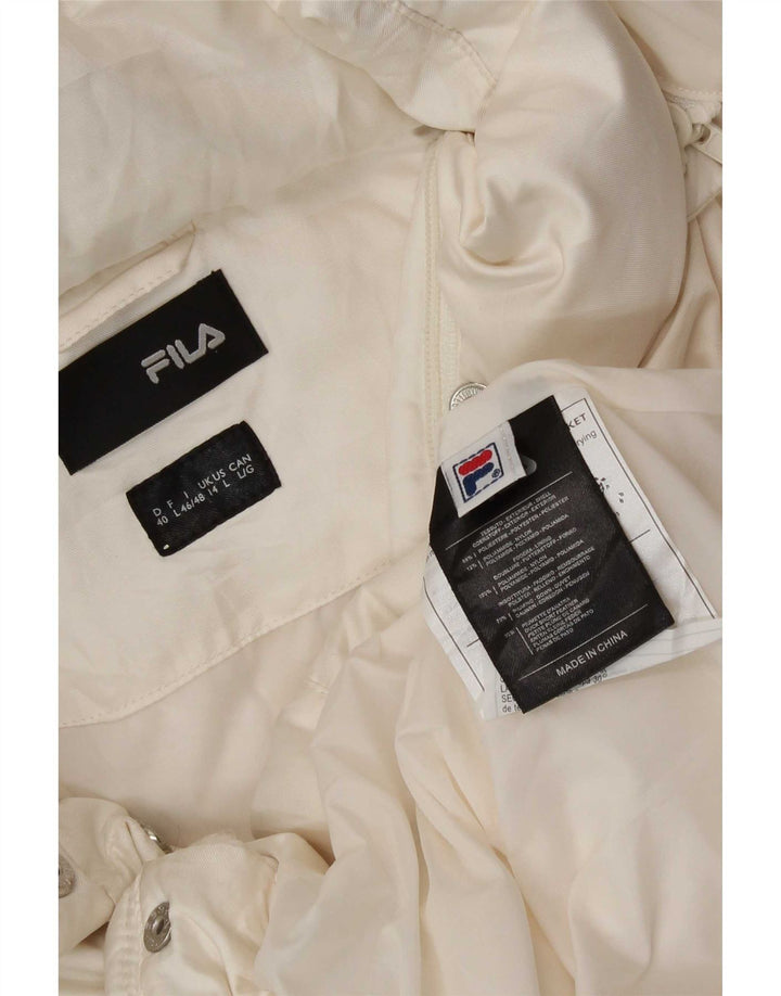 Jaqueta acolchoada com capuz feminino Fila UK 14 grande poliéster branco