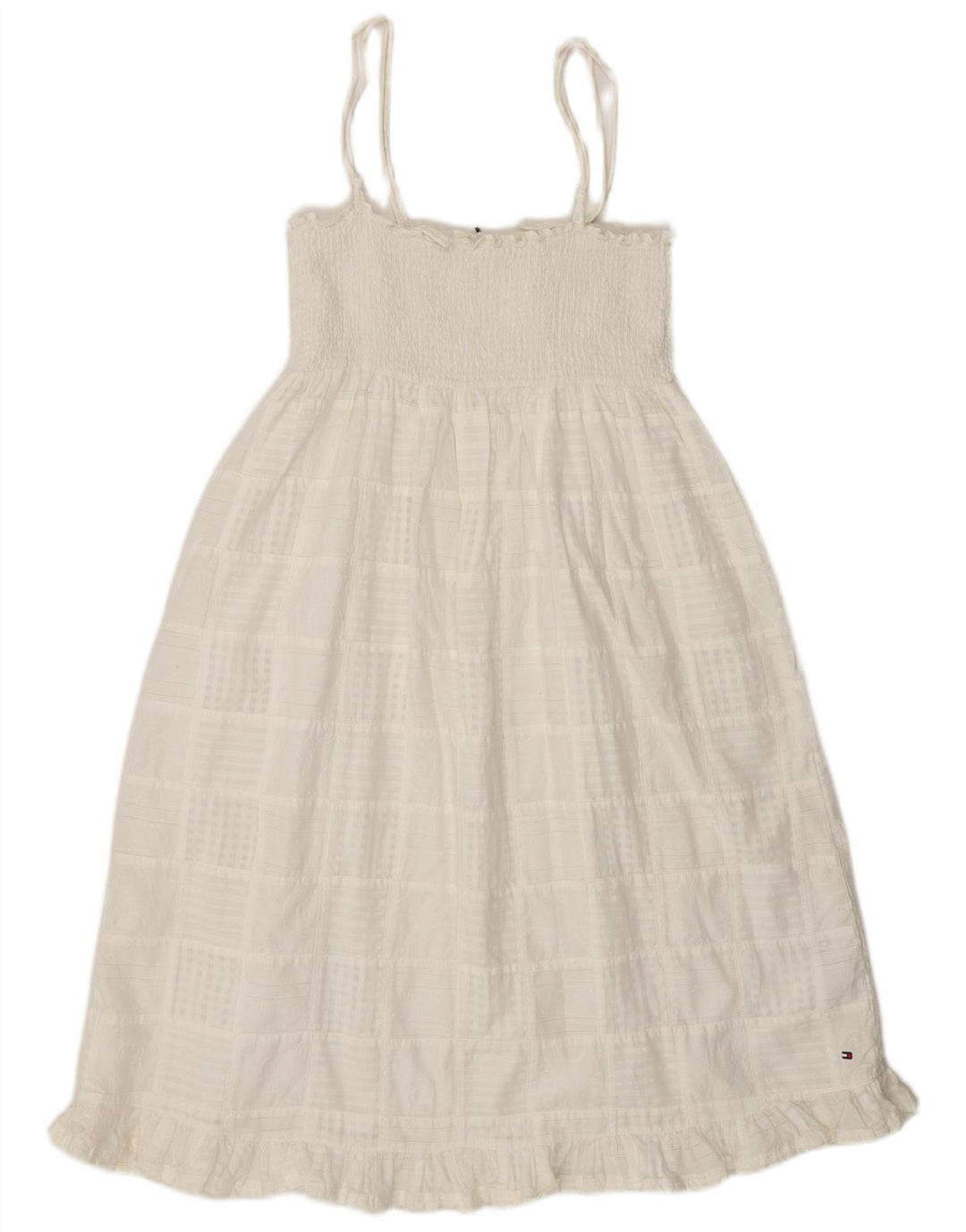 Vestido de verão feminino Tommy Hilfiger UK 8 pequeno algodão xadrez branco