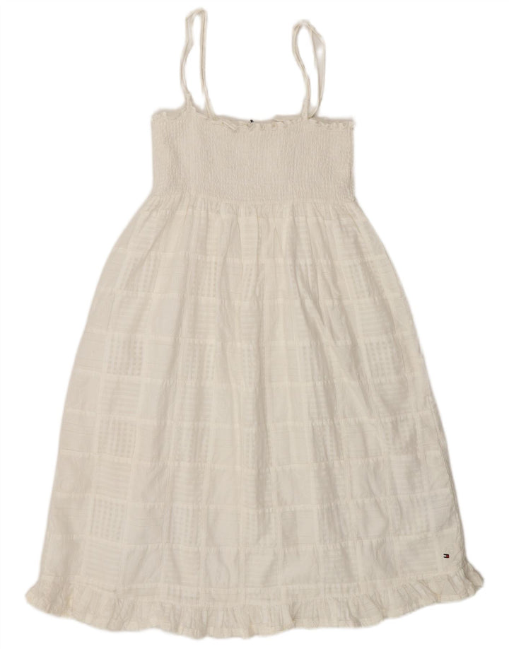 Vestido de verão feminino Tommy Hilfiger UK 8 pequeno algodão xadrez branco