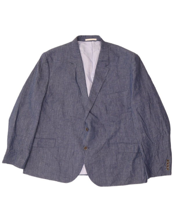 Jaqueta blazer masculina de 2 botões Marks & Spencer UK 54 7XL azul linho clássico