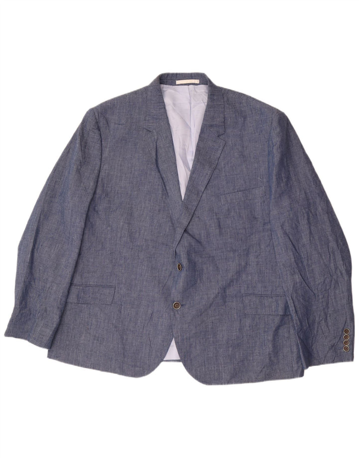 Jaqueta blazer masculina de 2 botões Marks & Spencer UK 54 7XL azul linho clássico