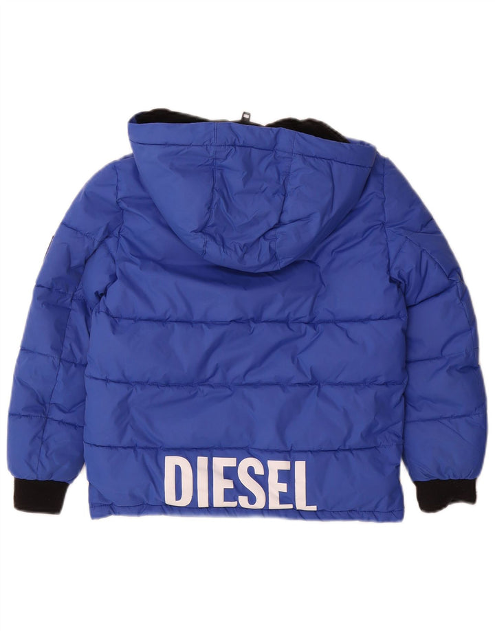 Jaqueta diesel acolchoada com capuz gráfico para meninos 7-8 anos azul nylon