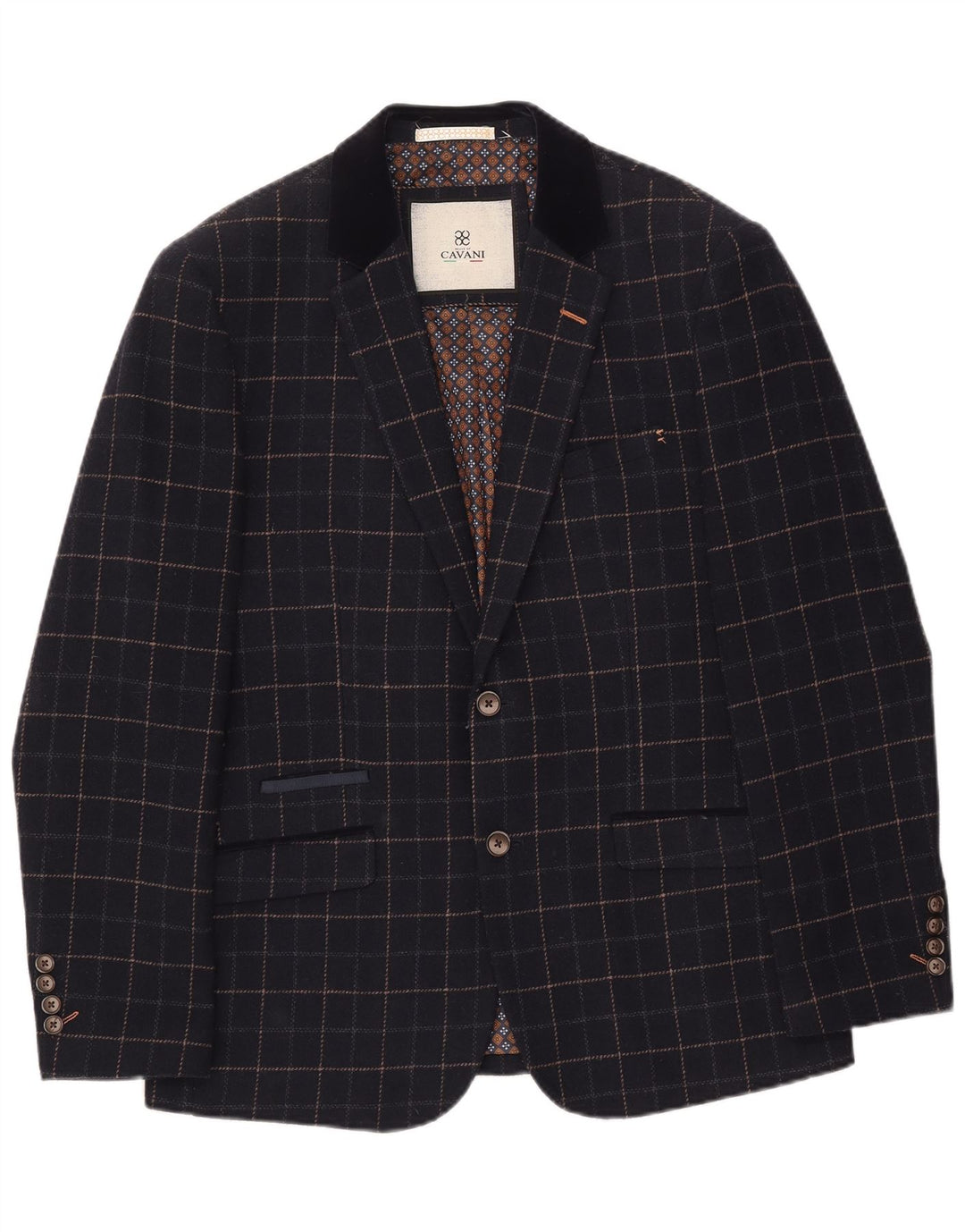 Terno masculino Cavani com 2 botões e 2 peças Reino Unido 40 grande W38 L32 azul marinho xadrez