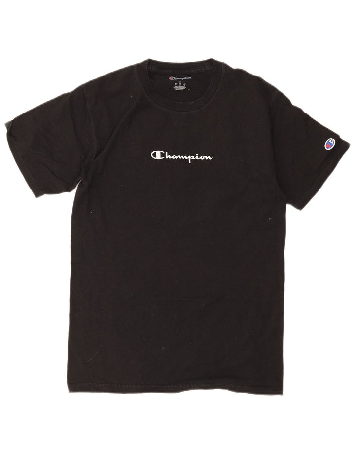 Camiseta masculina gráfica Champion pequena de algodão preto