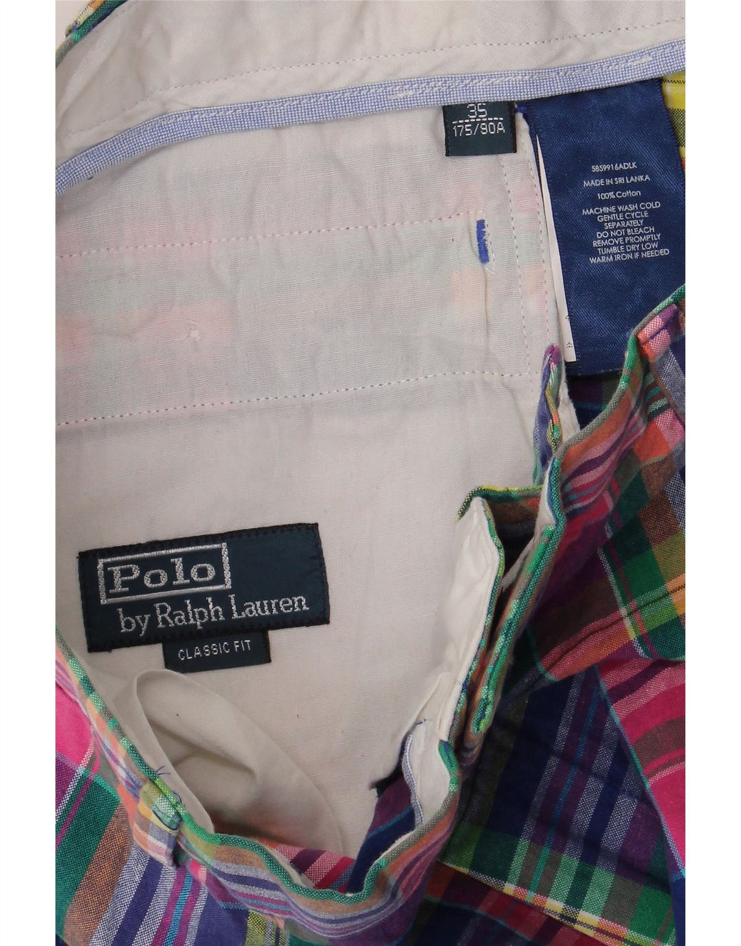 POLO RALPH LAUREN Shorts Chino Masculino W35 Grande Xadrez Multicolorido