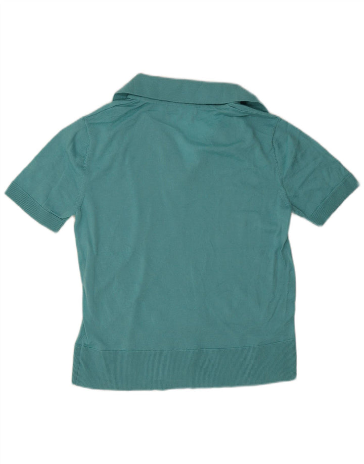 Camisa polo feminina Marks & Spencer Reino Unido 12 lã merino azul médio