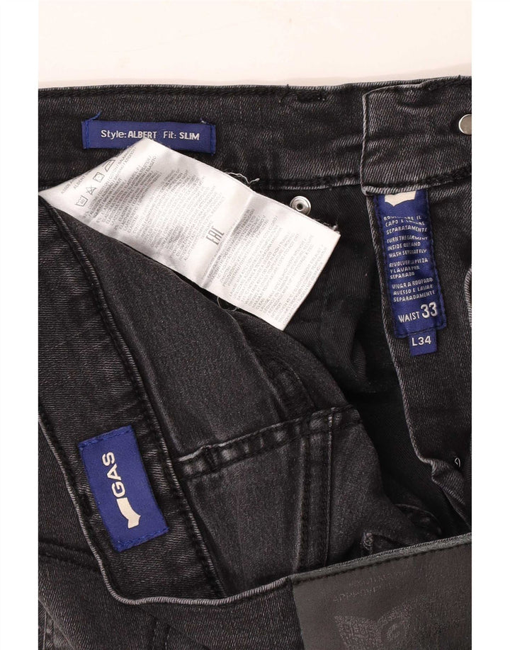 Gas Mens Distressed Slim Jeans W33 L34 Algodão Preto