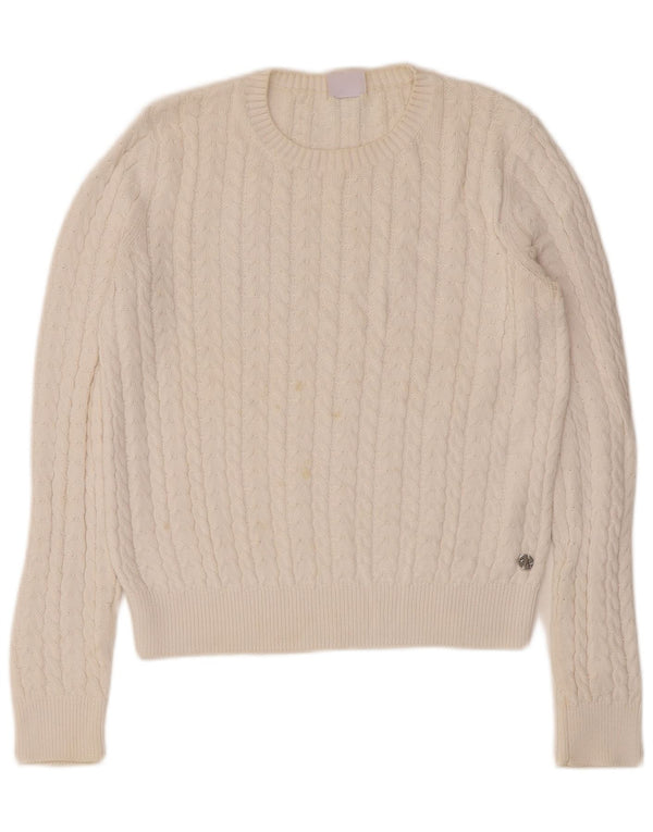 Suéter feminino Sun68 com gola canoa e algodão branco médio UK 12