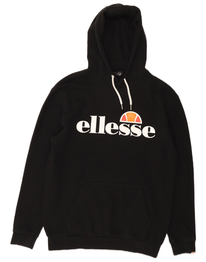 Suéter Ellesse masculino com capuz gráfico pequeno algodão preto