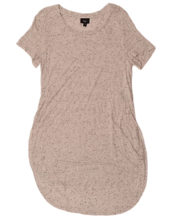 Vestido camiseta feminino MOSSIMO Reino Unido 12 rayon manchado branco médio