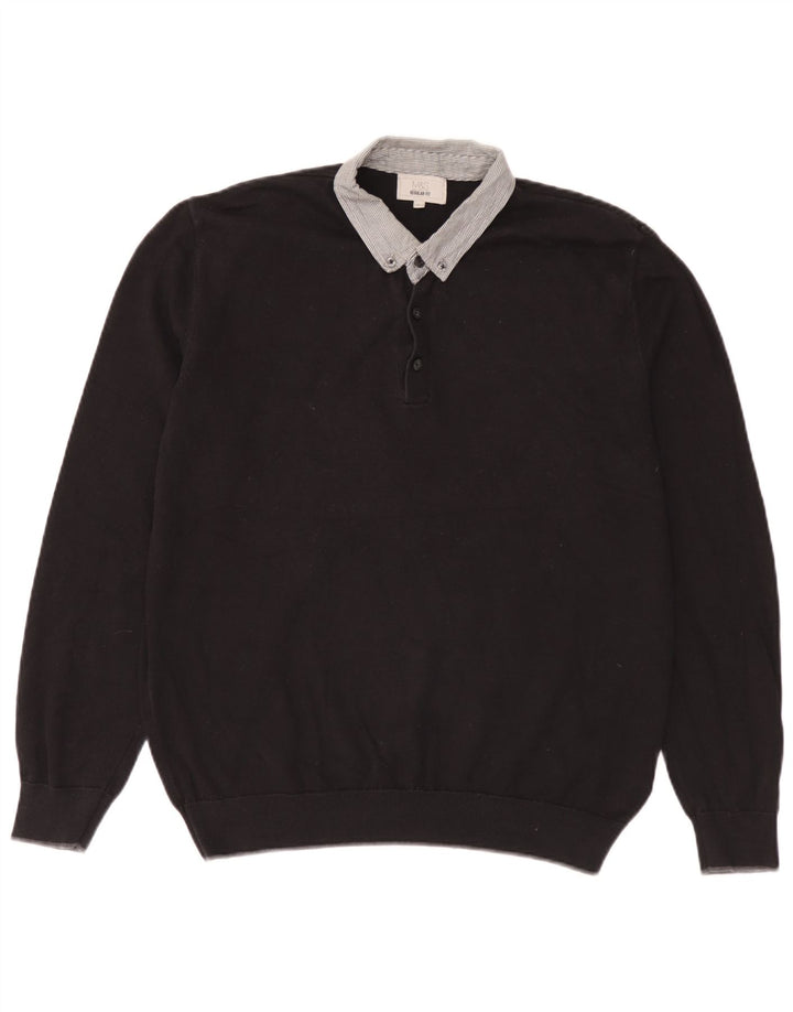 Suéter masculino Marks & Spencer regular fit com gola polo grande preto