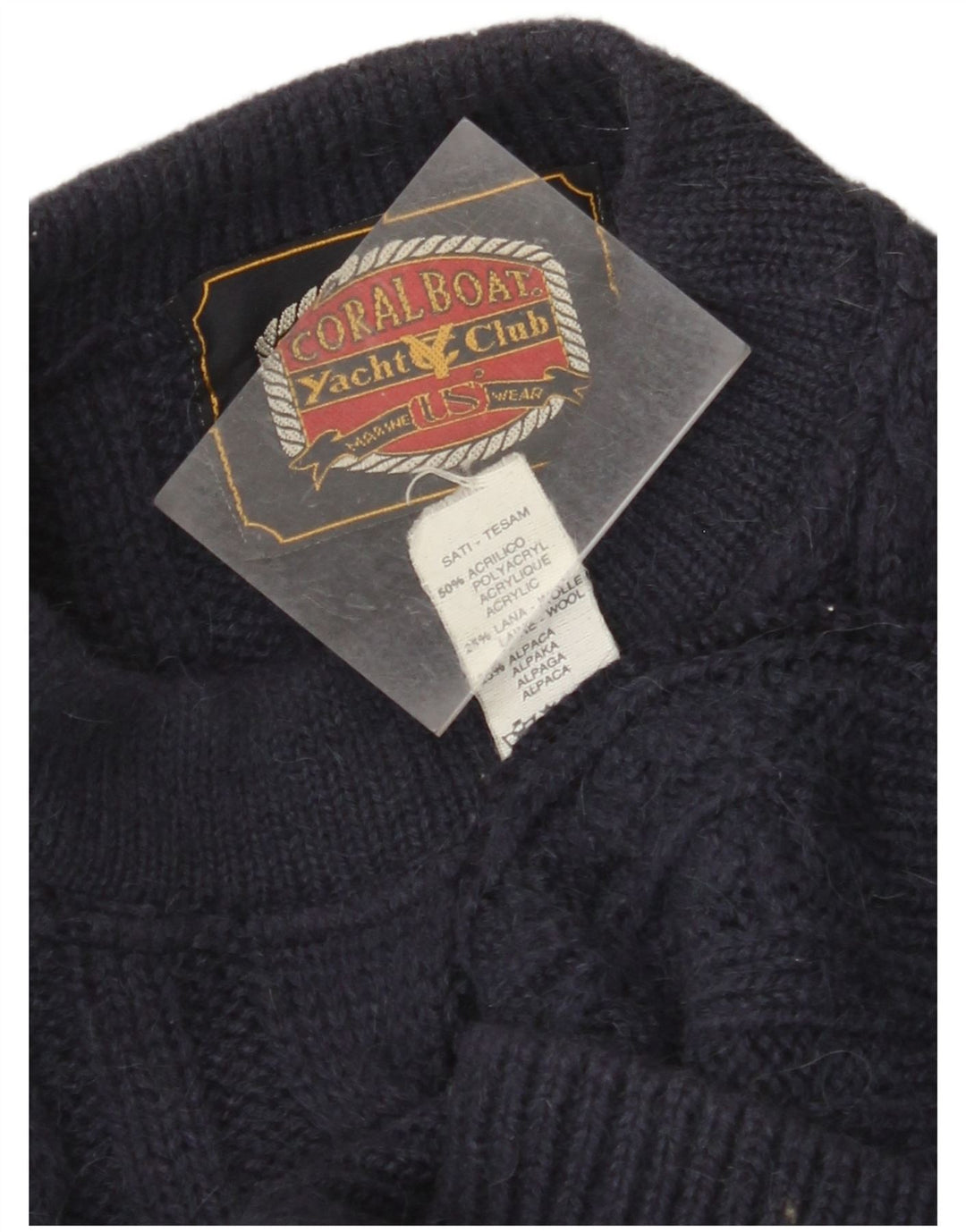 Suéter feminino VINTAGE com gola redonda UK 18 XL azul marinho acrílico