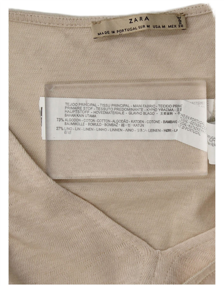 Zara blusa feminina folgada top Reino Unido 14 algodão bege médio