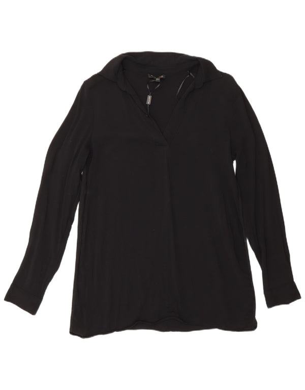 Blusa feminina de manga comprida Massimo Dutti UK 10 pequena viscose preta
