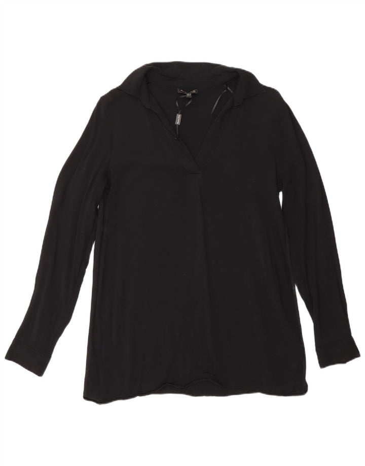 Blusa feminina de manga comprida Massimo Dutti UK 10 pequena viscose preta